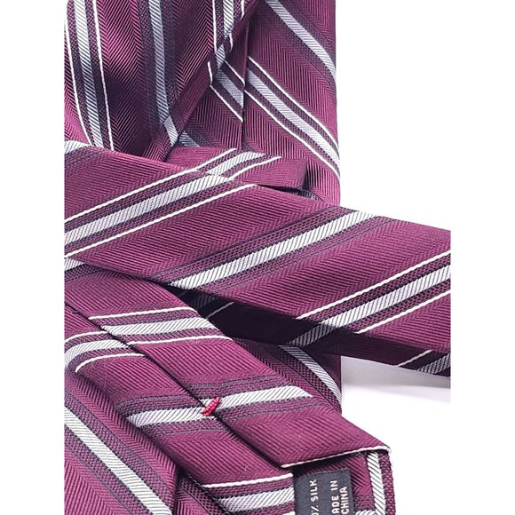 Jos. A. Bank Signature Collection Burgundy & Silver Striped 100% Silk Men's Tie - Picture 5 of 14